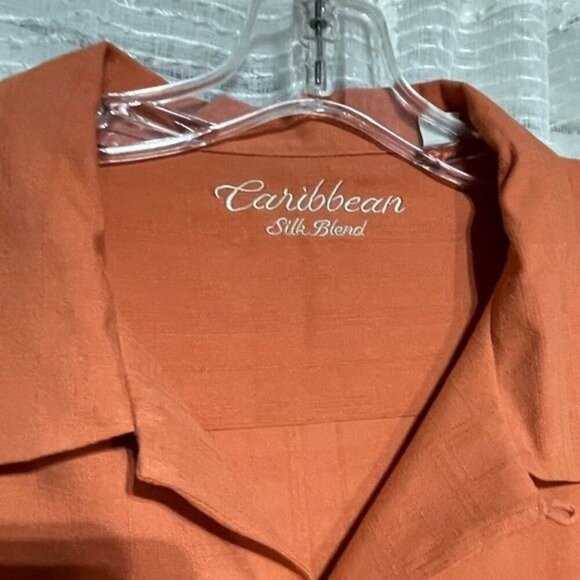 Caribbean Silk Blend Mens Shirt 3X Button-Up Short Sleeve Orange - Picture 2 of 4